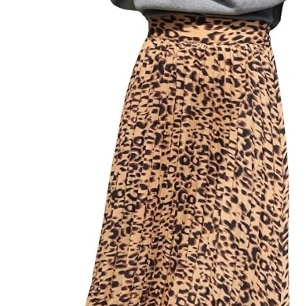 ebossy Women's High Waist Flowy Pleated Chiffon Maxi Skirt